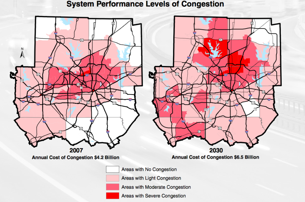 System performance levels of congestion in 2007 and 2030. Annual cost of congestion in 2007 is $4.2 billion and in 2030 is projected to be $6.6 billion.